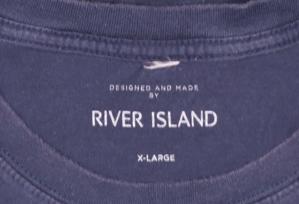River Island Men's Blue Amsterdam Graphic T-Shirt XL