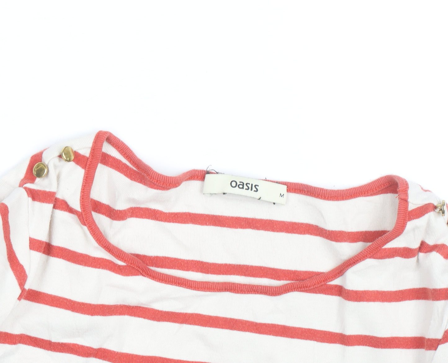 Oasis Women’s Multicoloured Striped 3/4 Sleeve Boat Neck Cotton Top M