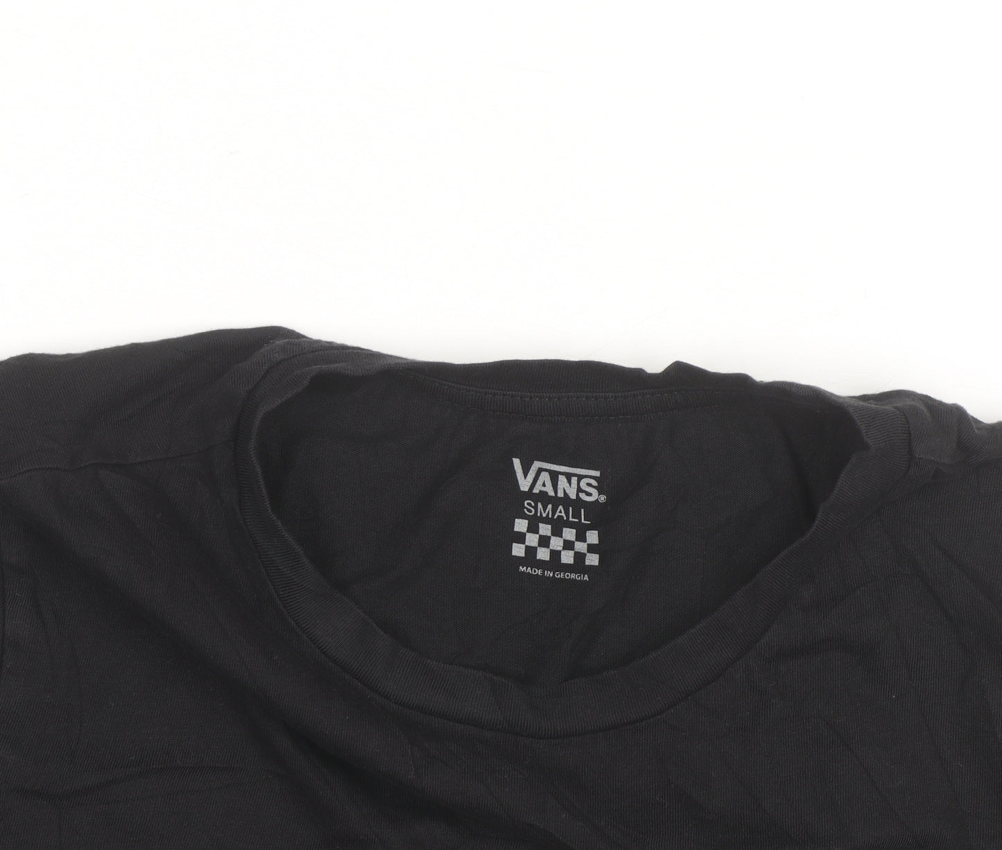 Vans Women’s Black Cropped T-Shirt Small Casual Logo Crew Neck