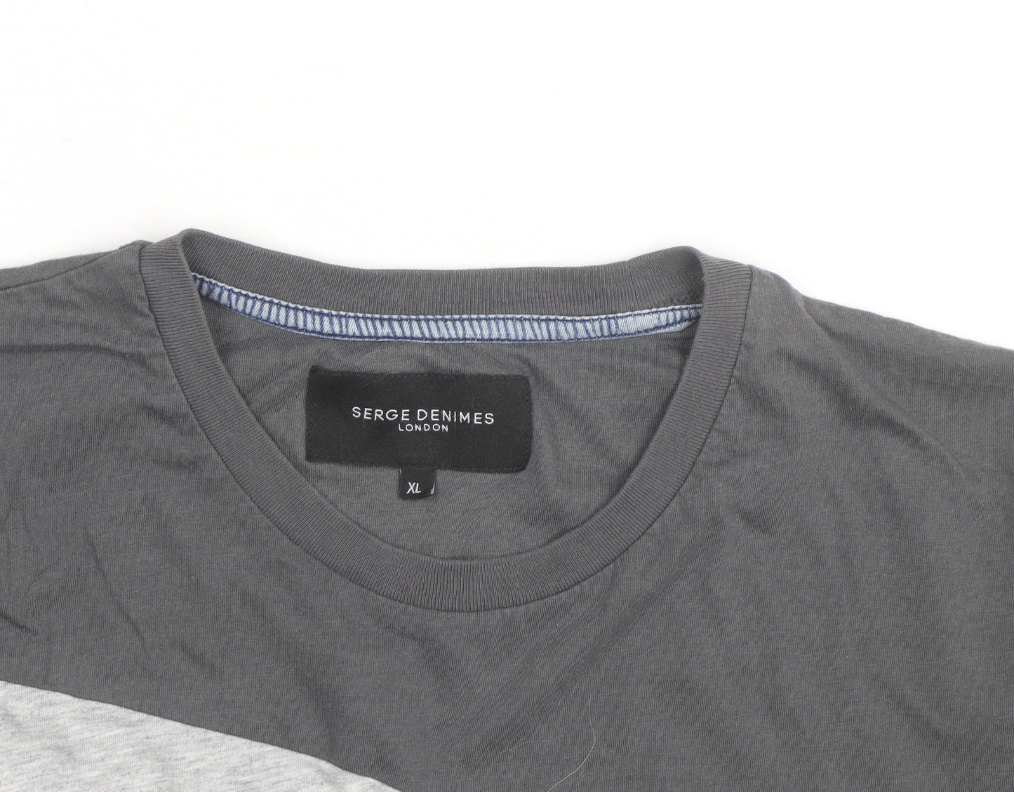 Serge Denimes Mens Grey Colourblock Graphic Print Cotton T-Shirt XL