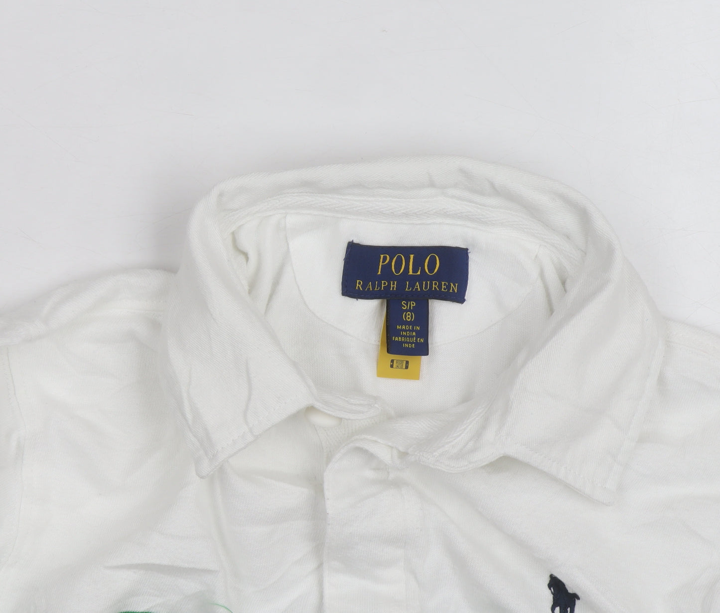 Polo Ralph Lauren Boys White Multicoloured Stripe Long Sleeve Polo Shirt Size 8