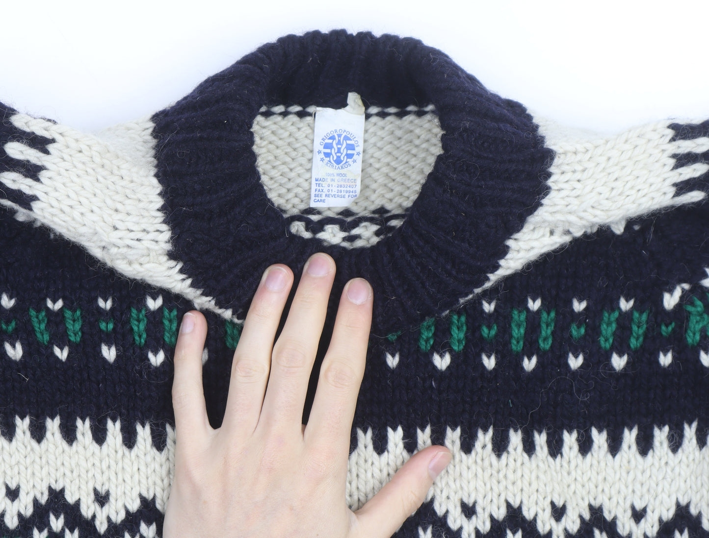 Rogroprop Knitwear Men's Blue Fair Isle Wool Jumper M