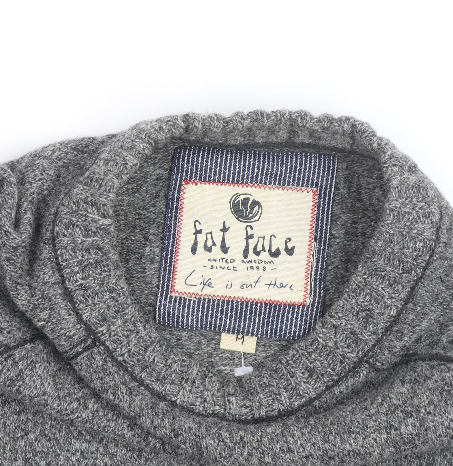 Fat Face Mens Grey Wool Blend Chunky Knit Crew Neck Jumper Size M