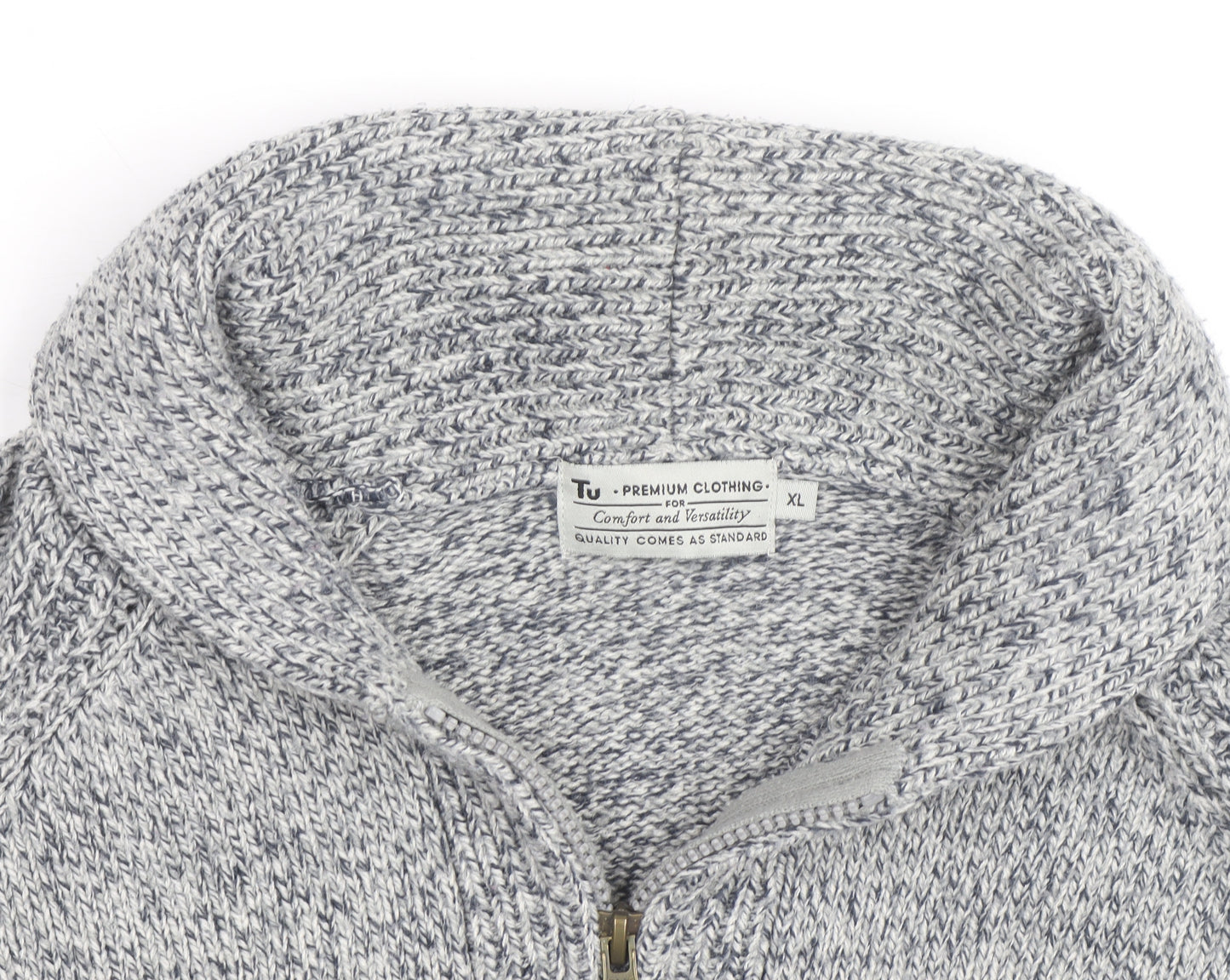 Tu Men's Grey XL 1/2 Zip Chunky Knit High Neck Jumper