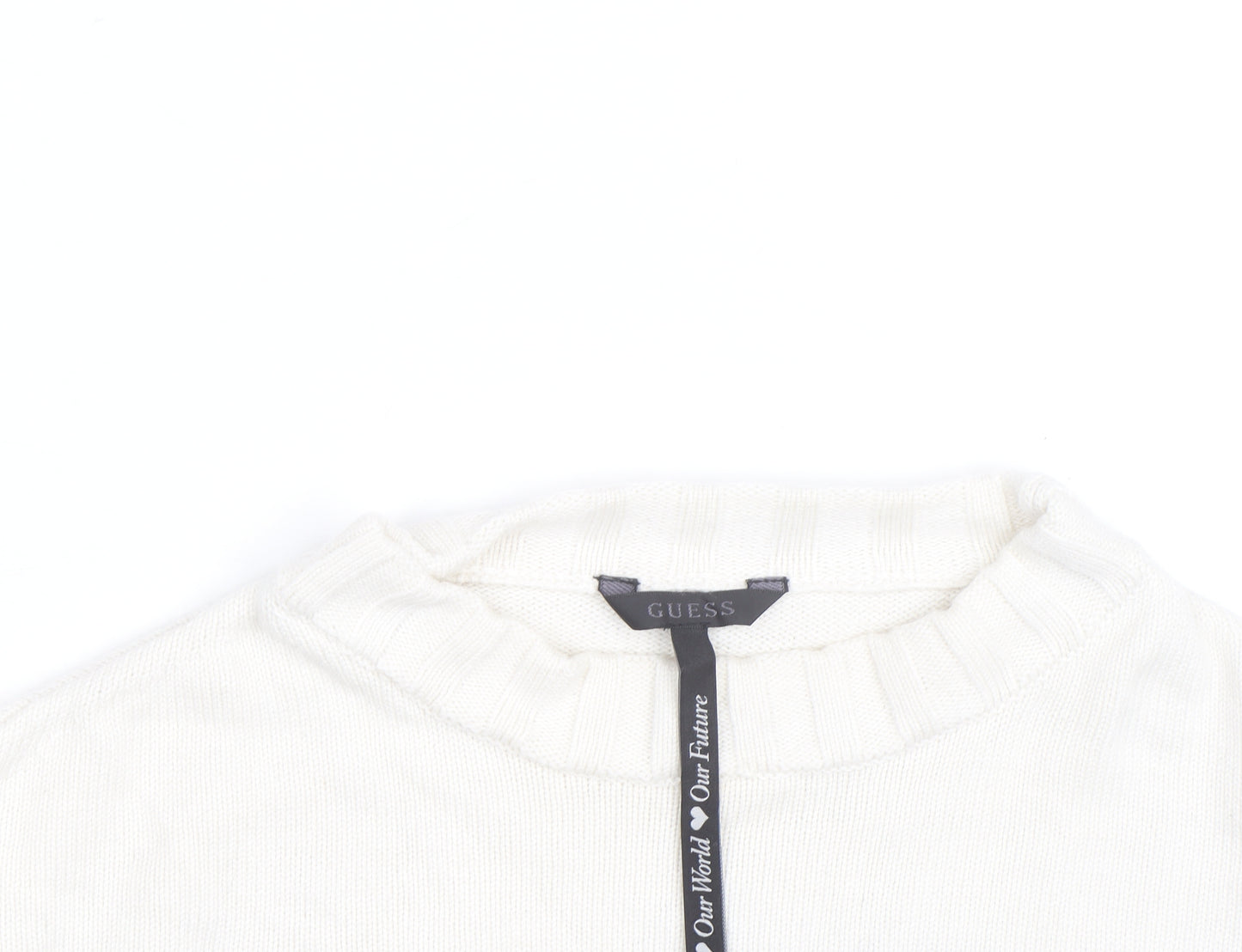 Guess Womens White Black Striped Crew Neck Cotton Jumper XS