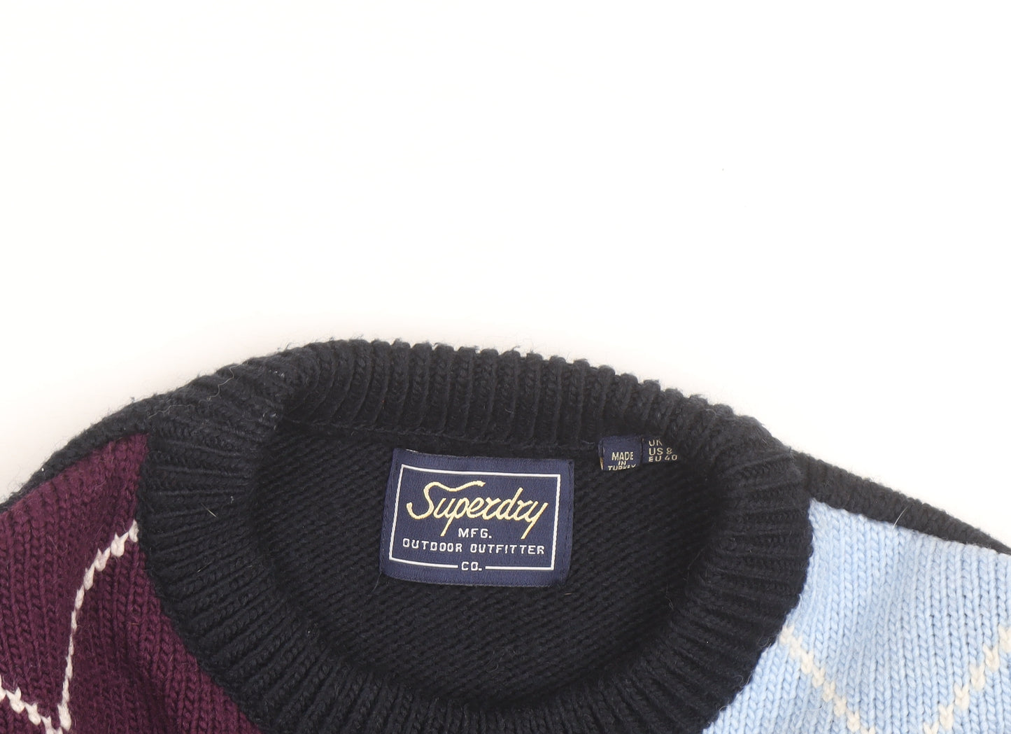 Superdry Women’s Multicoloured Argyle Knit Jumper UK 12 Crew Neck