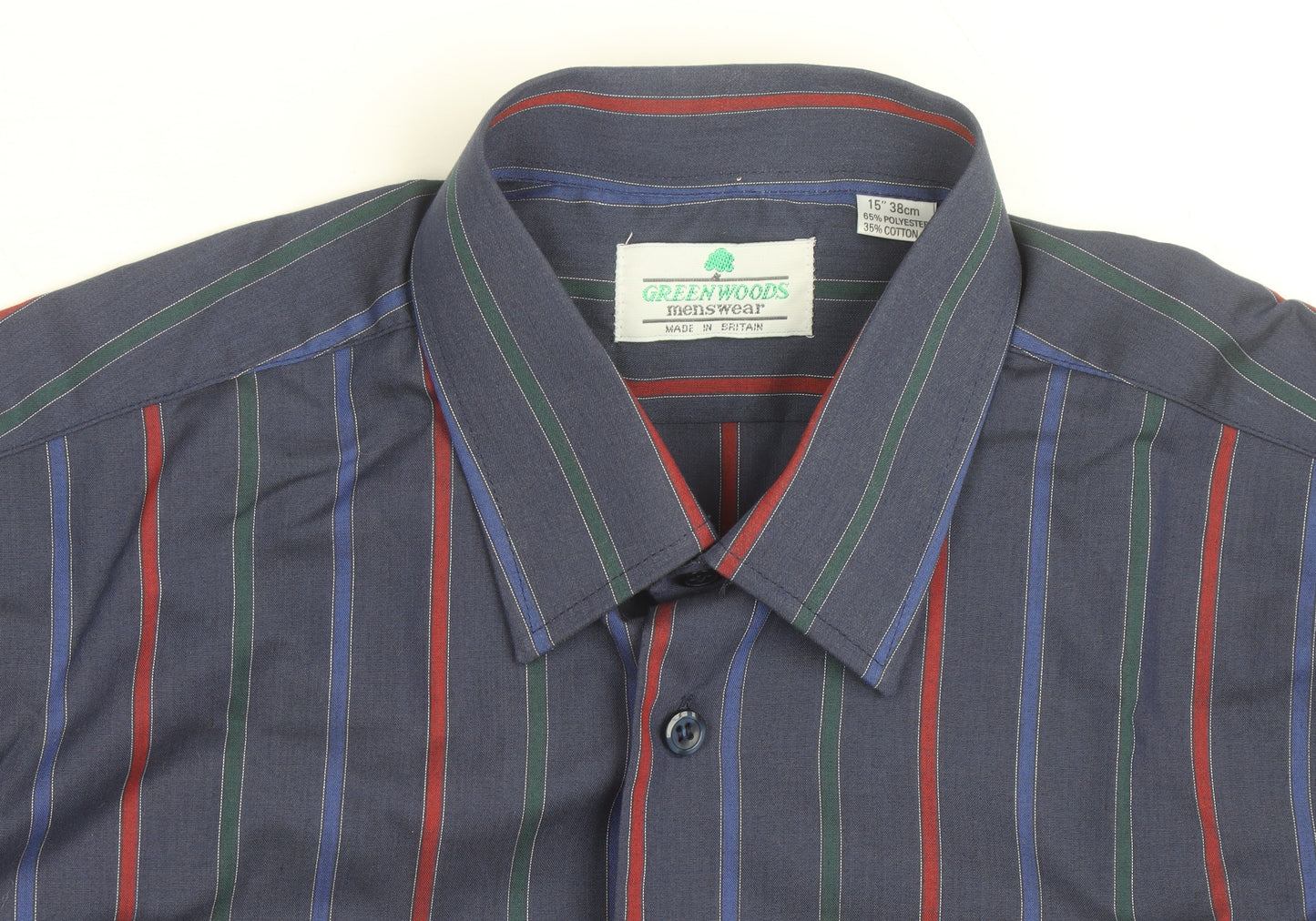 Greenwoods Mens Blue Striped Long Sleeve Button-Up Shirt Size 15 Regular Fit