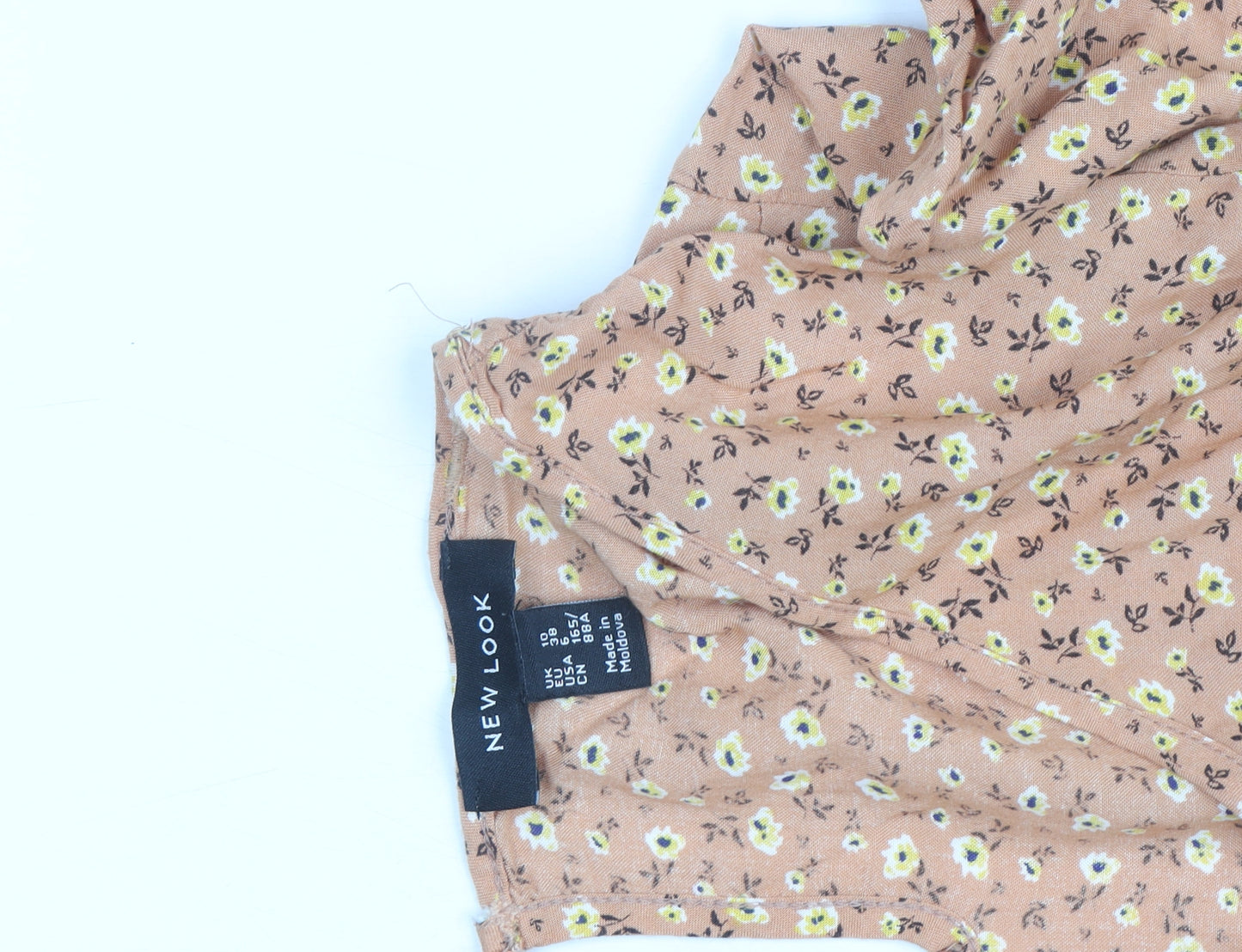 New Look Women’s Beige Floral Knee Length Smocked Dress Size 10