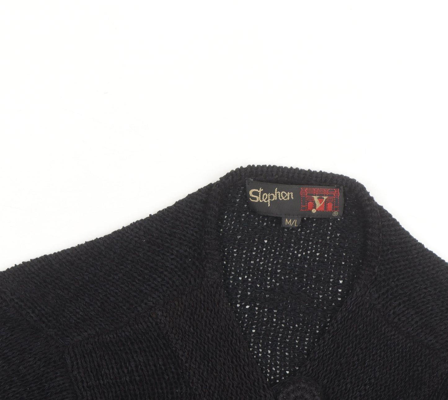 Stephen Men's Black Wool Chunky-Knit Cardigan L