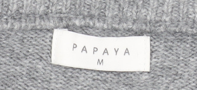 Papaya Women's Grey Beaded Knit Boat Neck Jumper Size M