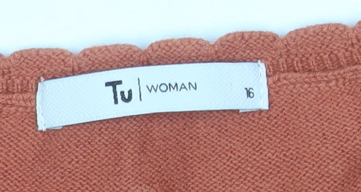 Tu Women Brown Short Sleeve Cotton Knit T-Shirt Size 16