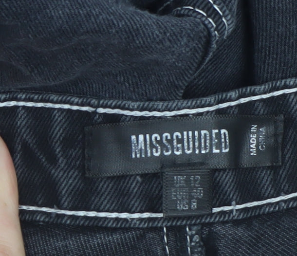 Missguided Women's Black Wide-Leg High-Rise Cotton Jeans Size 12