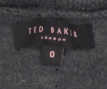 Ted Baker Women's Grey Short Sleeve Bow Neck Cotton Silk Jumper Size 6
