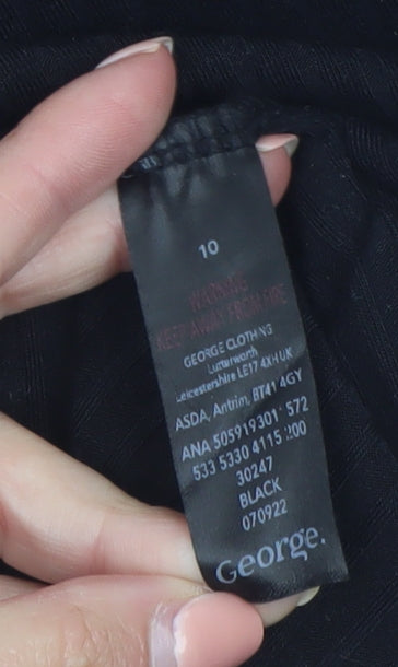 George Women Black Midi Belted Button Down Shirt Dress Size 10
