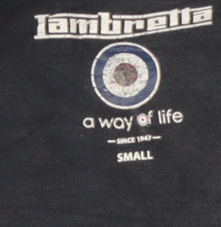 Lambretta Men's Blue Small Skull Print Cotton Polo Shirt