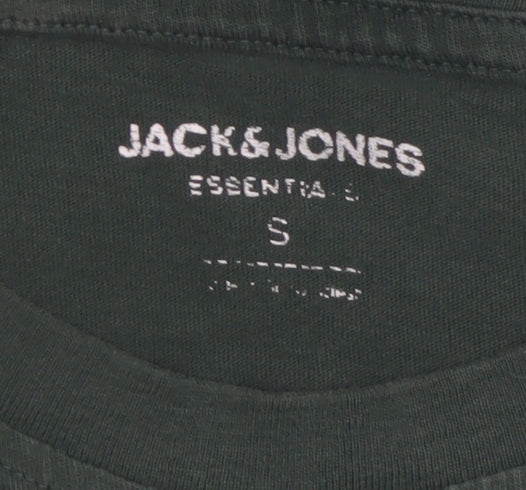 Jack & Jones Men's Green Small Crew Neck Cotton Graphic T-Shirt