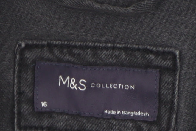 Marks and Spencer Women Black Denim Jacket Size 16 Casual Classic