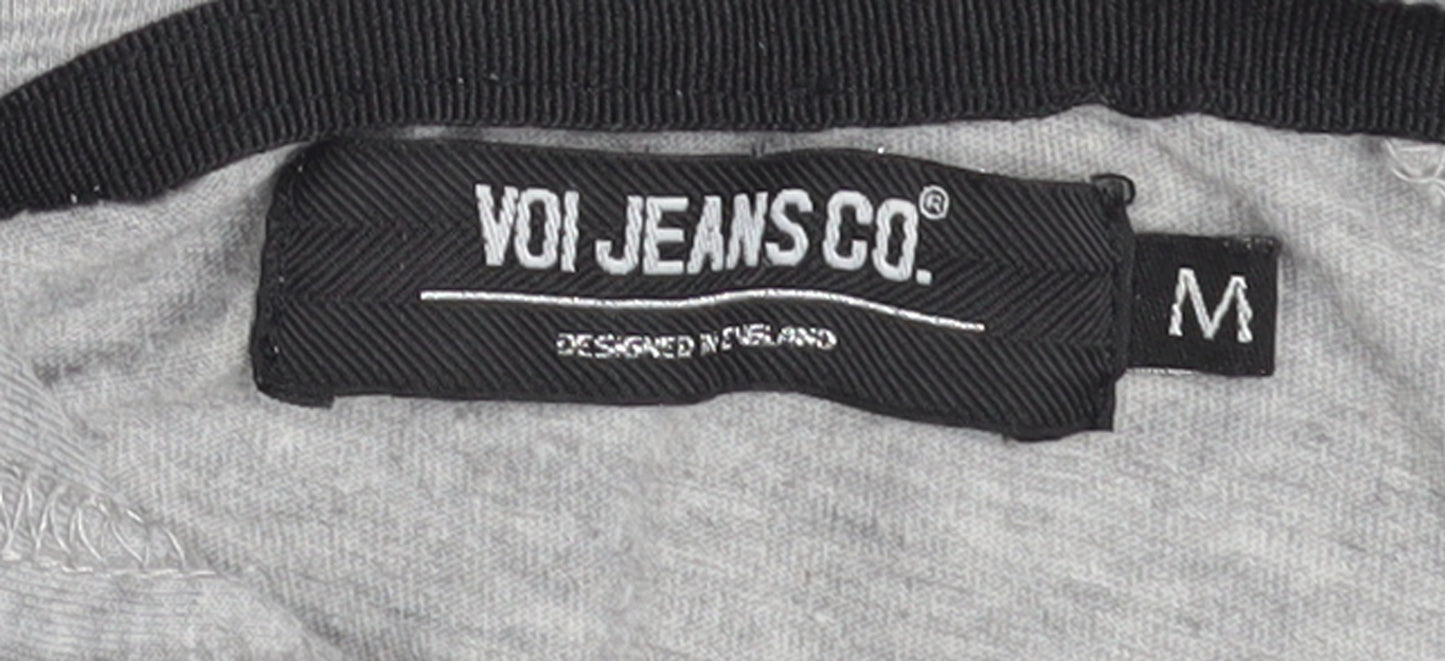 Voi Jeans Co. Women Grey Hooded Short Sleeve Zip T-Shirt M
