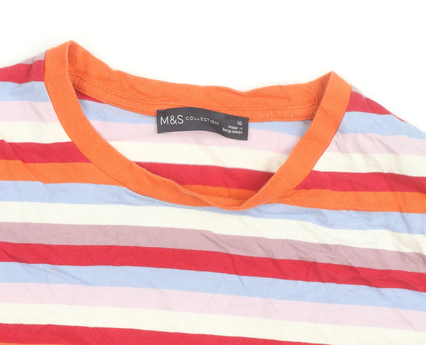 Marks and Spencer Women's Multicoloured Striped Cotton T-Shirt Size 10