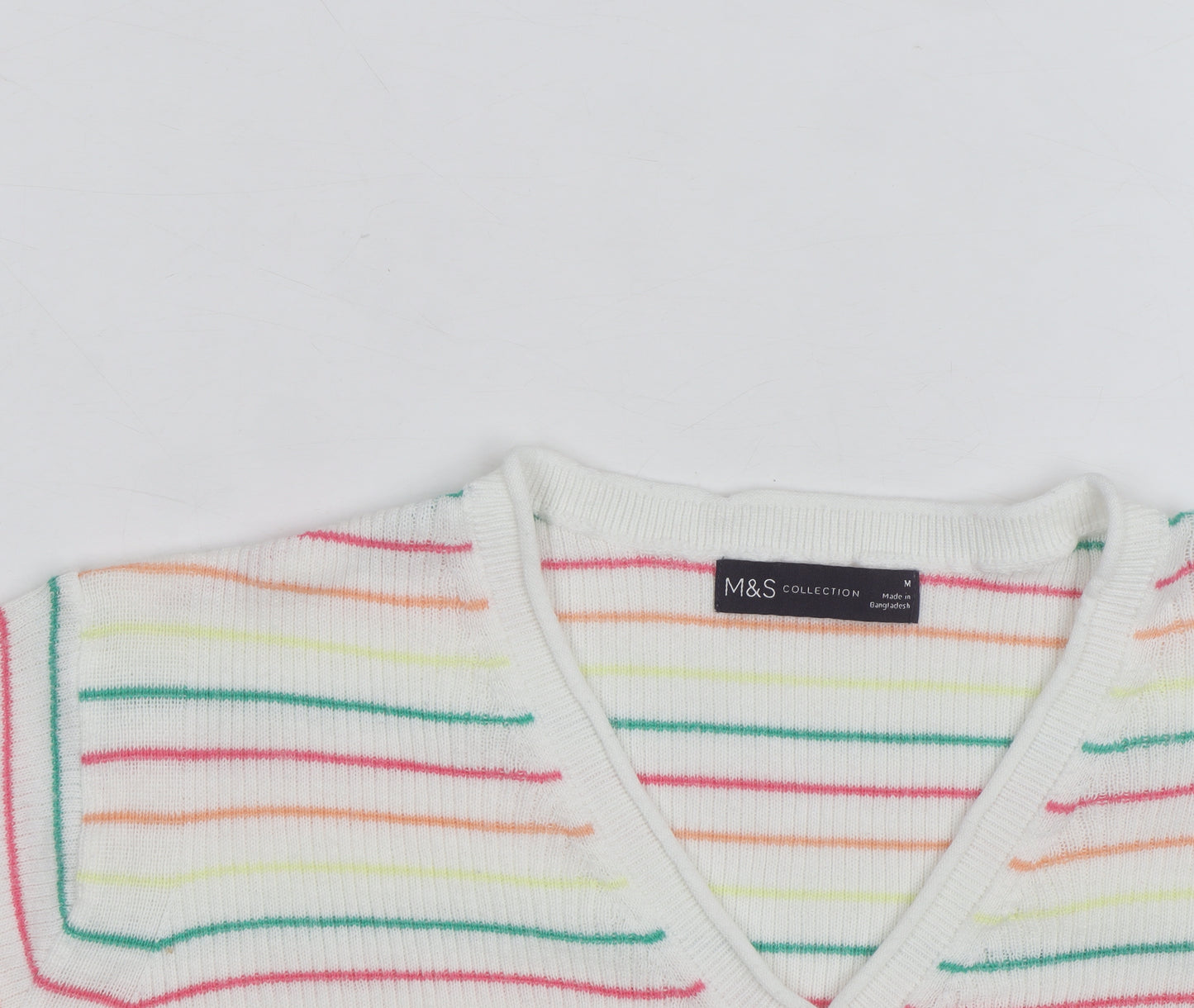 Marks and Spencer Women’s Multicoloured Striped V-Neck Cotton Jumper M