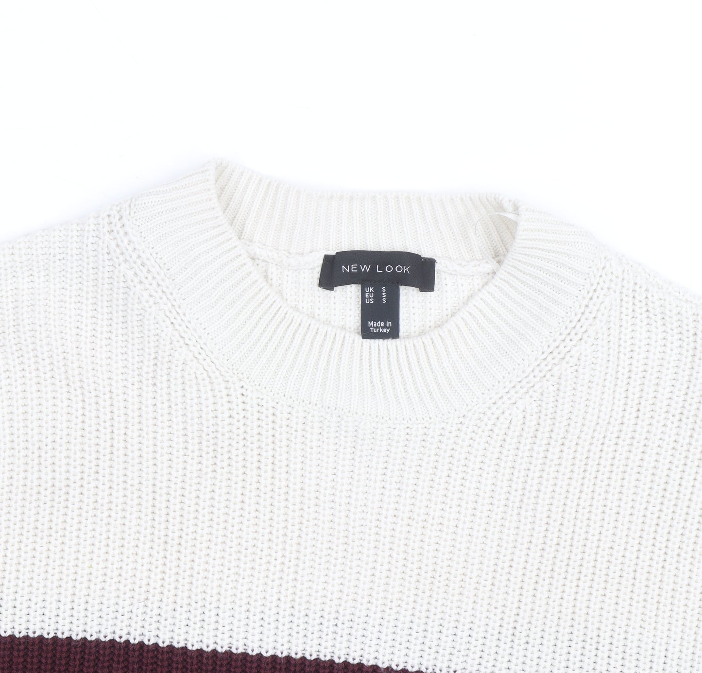New Look Women Cream Burgundy Black Stripe Knit Jumper UK S