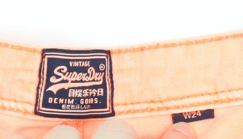 Superdry Womens Orange Chino Denim Shorts Size 24 Slim Fit Summer