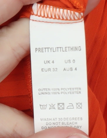 PrettyLittleThing Women’s Orange Wrap Ruffle Party Dress Size 4