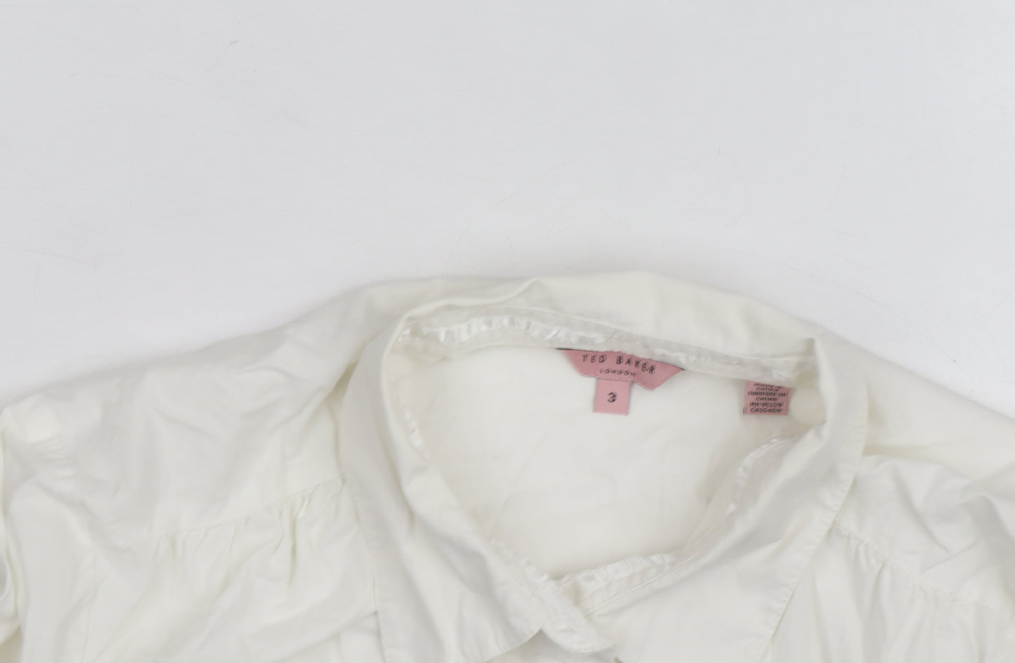 Ted Baker Women's Ivory Button-Up Shirt Size 12 Cotton Stretch Work Top