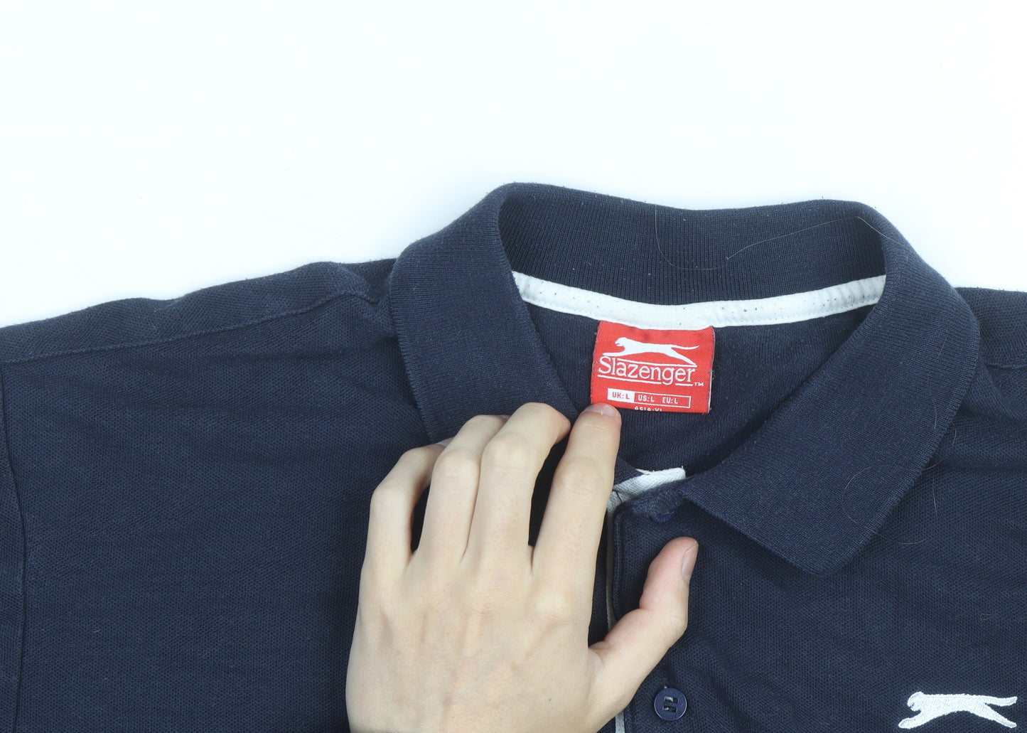 Slazenger Men's Navy Blue Cotton Polo Shirt Size L Classic Fit