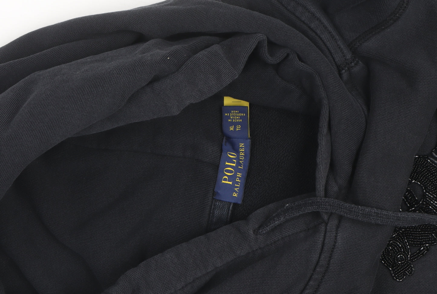 Polo Ralph Lauren Men's Black XL Beaded Logo Pullover Hoodie