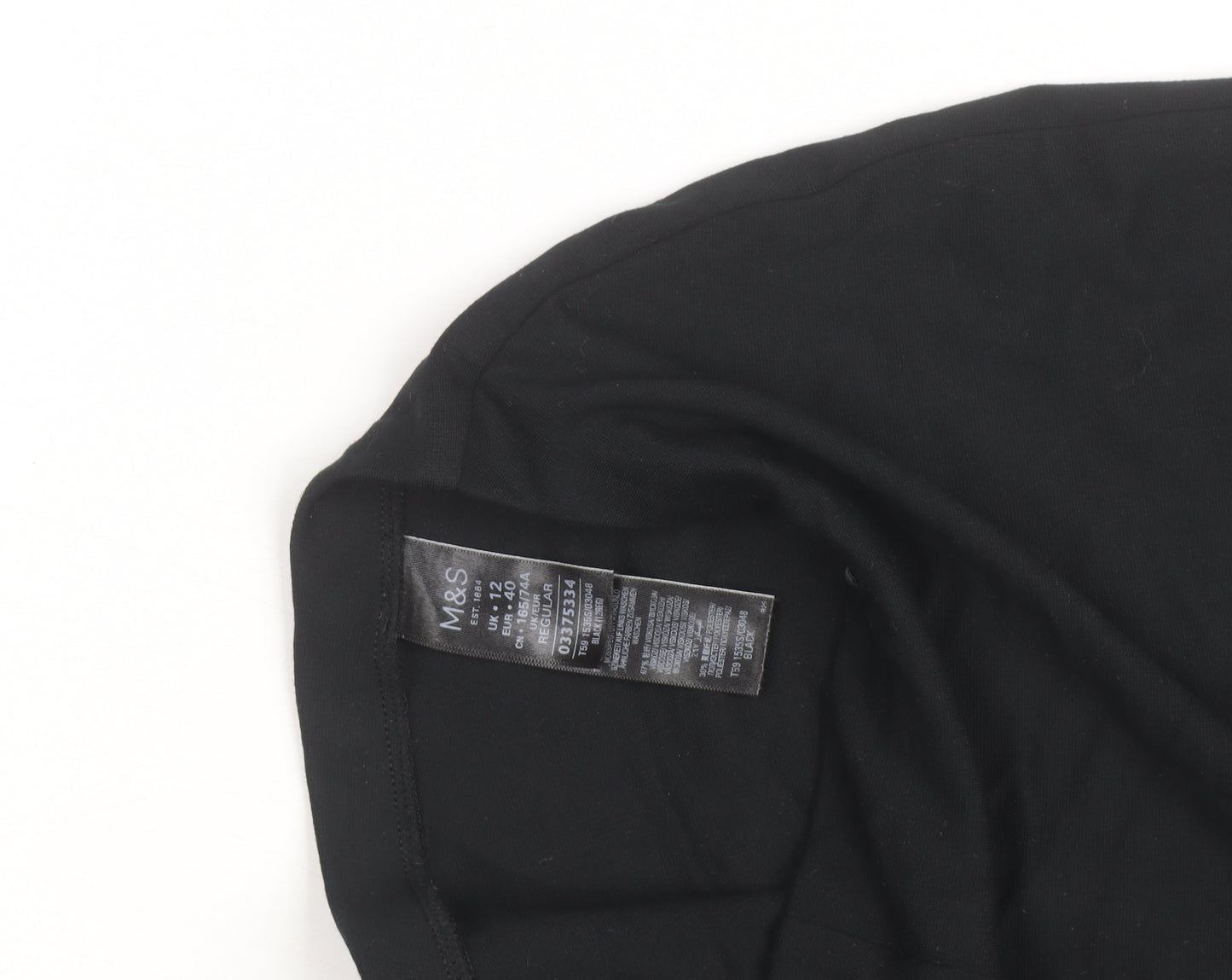 Marks and Spencer Womens Black Size 12 Stretch Jersey Straight Trousers