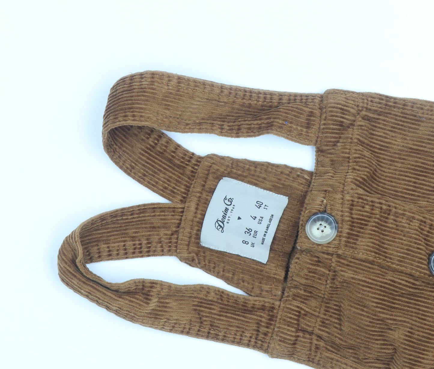 Denim Co Women Brown Corduroy Button Dungaree Dress Size 8