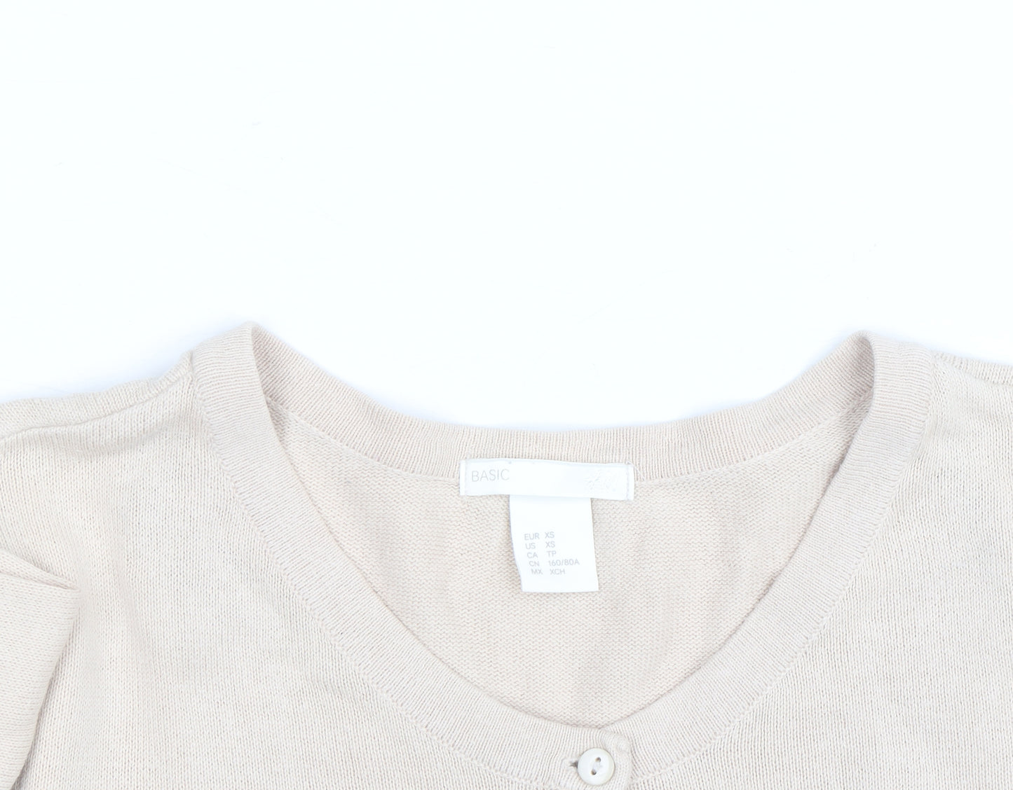 H&M Women’s Beige Cotton Knit Cardigan XS Lightweight Crew Neck