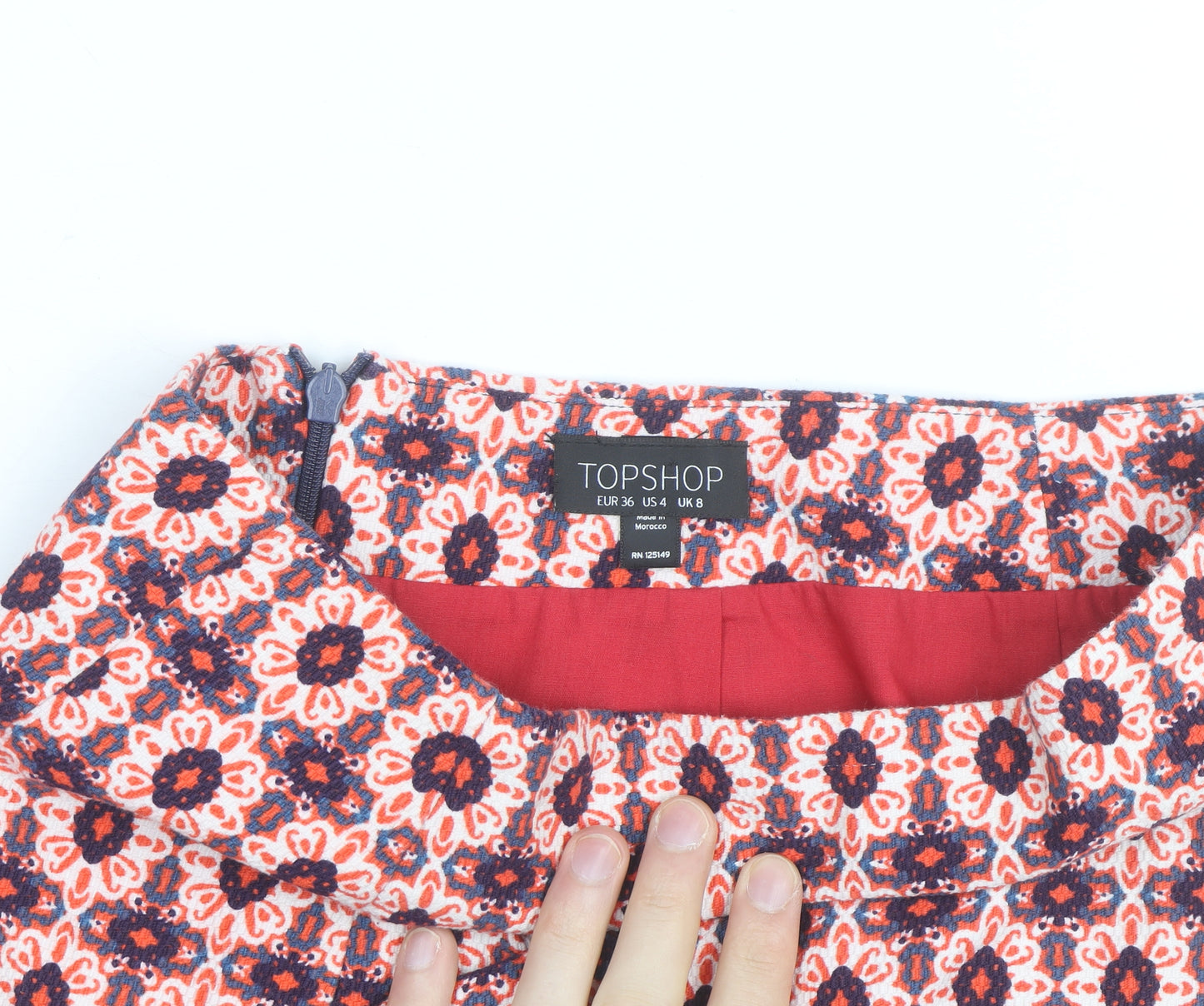 Topshop Women’s Red Floral Tweed Mini Skirt Size 8 Retro Style