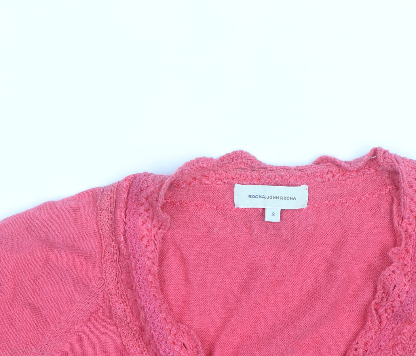 Rocha.John Rocha Women’s Pink Cropped Crochet V-Neck Blouse Size S