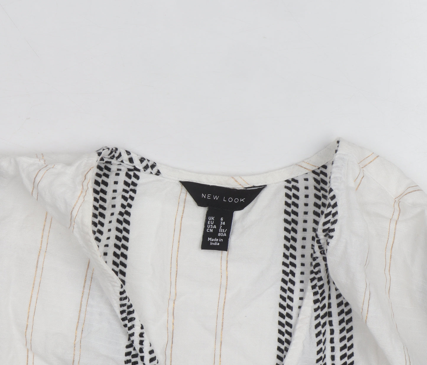 New Look Women's White Striped Wrap Blouse Size 6 Long Sleeve