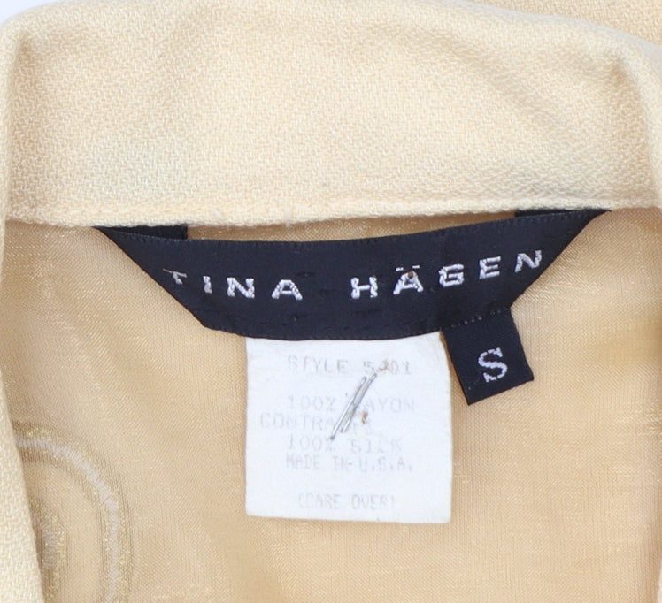 Tina Hagen Women Beige Long Sleeve Single-Breasted Silk Rayon Blazer S