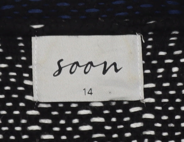 Soon Womens Black Geometric Knit Open Cardigan Size 14