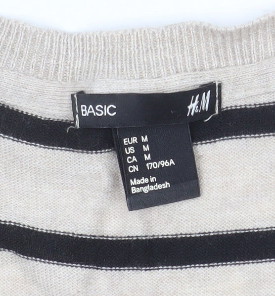 H&M Women’s Beige Striped V-Neck Long Sleeve Knit Jumper Size 12