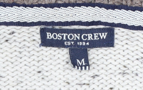 Boston Crew Men's Beige Cable-Knit High Neck Pullover Jumper Size M