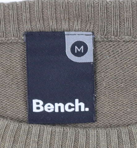 Bench Men's Beige Striped Crew Neck Cotton Acrylic Jumper Size M