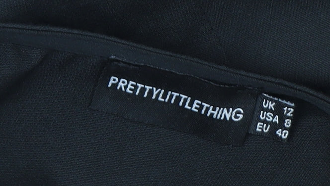 PrettyLittleThing Womens Black Bodycon Mini Dress UK 12 Long Sleeve