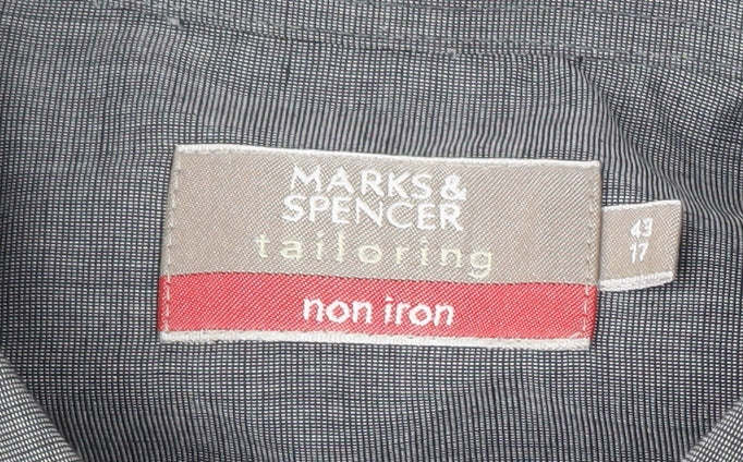 Marks and Spencer Men’s Grey Non-Iron Long Sleeve Shirt Size 17 Regular Fit