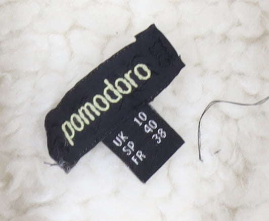 Pomodoro Womens Ivory Long Teddy Coat Size 10 Open Fleece Overcoat