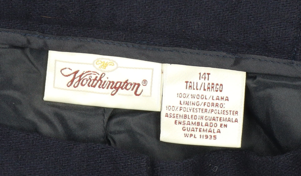 Worthington Women Navy Wool Trousers Size 14 Tall Lined Classic Workwear