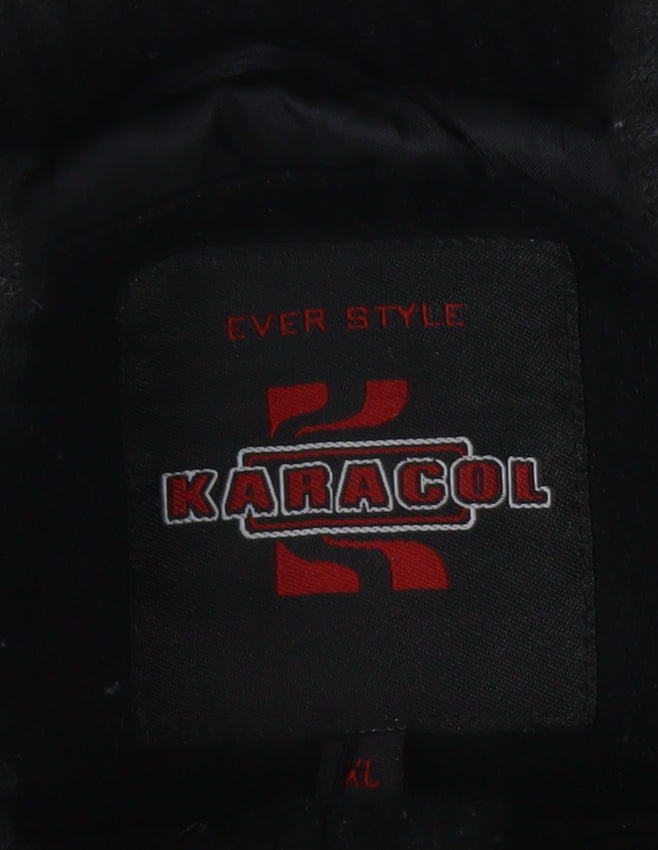 KARACOL Men's Black Wool Blend Mid-Length Overcoat XL