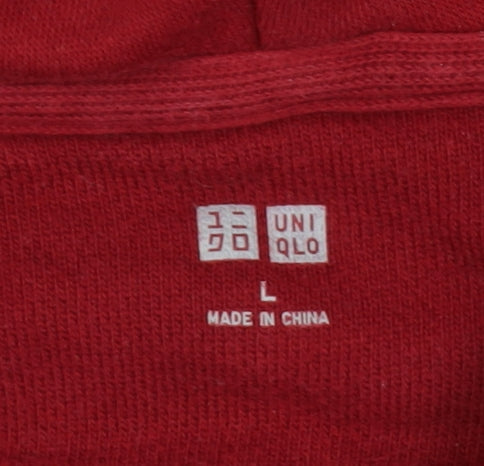 Uniqlo Men's Red Full Zip Hoodie L Lightweight Cotton Blend