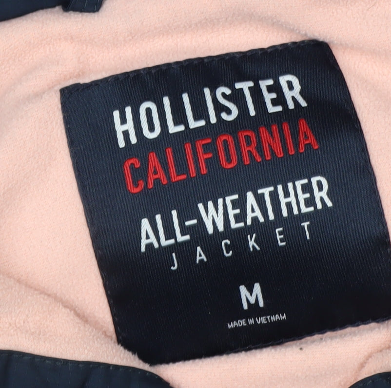 Hollister Womens Navy All-Weather Parka Jacket M Hooded Lined Waterproof