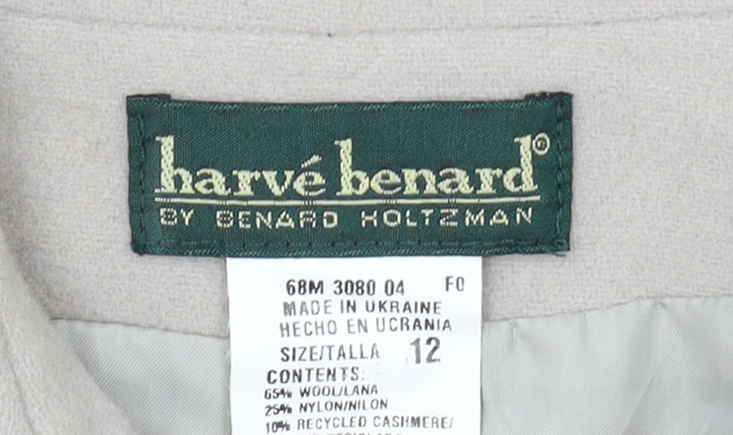 Harvé Benard Womens Beige Wool Blend Mid-Length Jacket Size 12