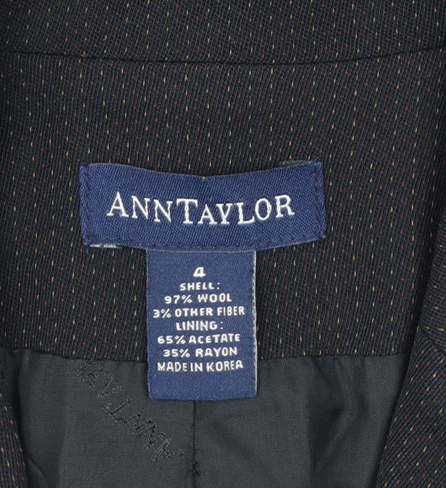 Ann Taylor Women Black Wool Single-Breasted Blazer Size 8 Regular